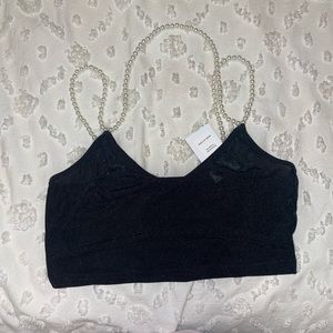 CIDER BLACK TANK TOP WITH PEARL ACCENTS NWT